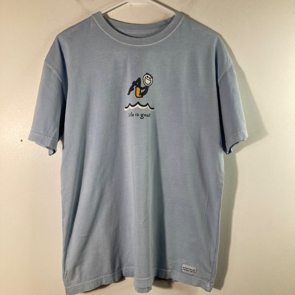 Mens Life is Good Summer Swim Tee Shirt Short Sleeve Blue S‎ Cotton